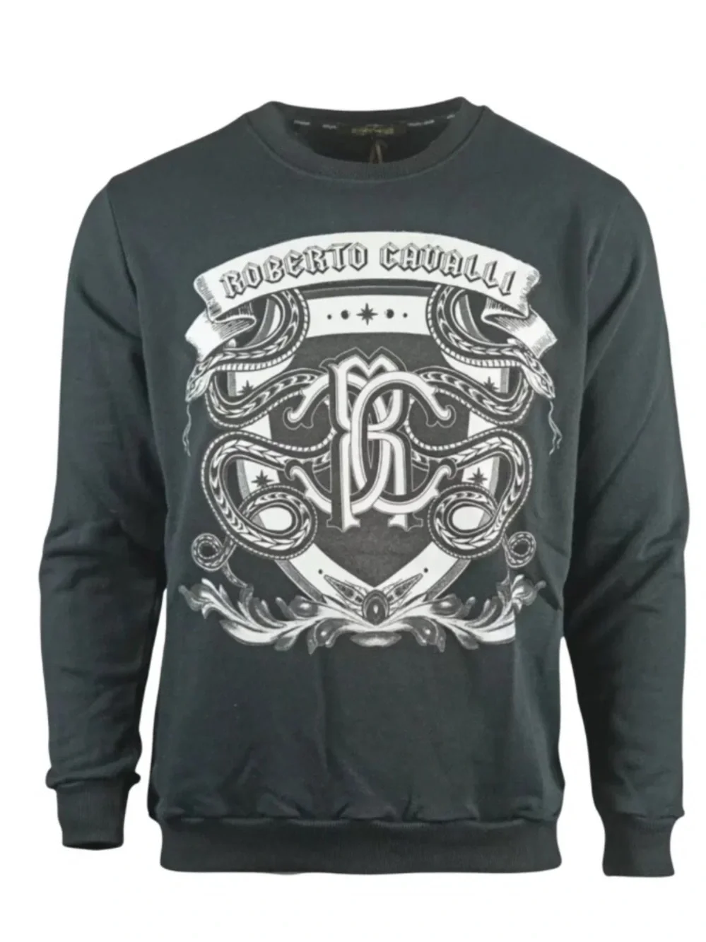 ROBERTO CAVALLI Black CREST DUELING SNAKES SWEATSHIRT Sz M